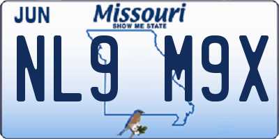MO license plate NL9M9X