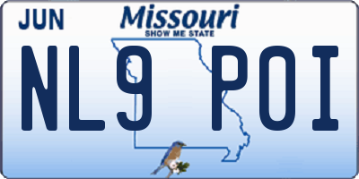 MO license plate NL9P0I