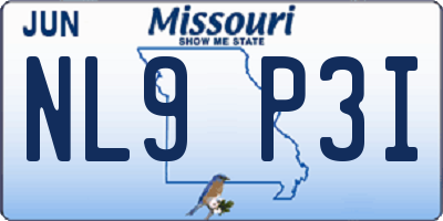 MO license plate NL9P3I