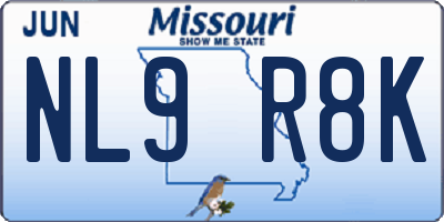 MO license plate NL9R8K
