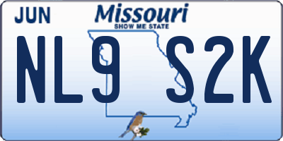 MO license plate NL9S2K