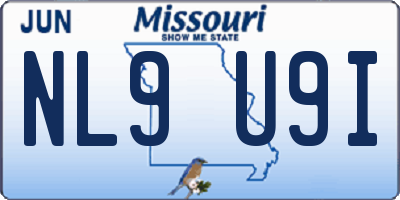 MO license plate NL9U9I