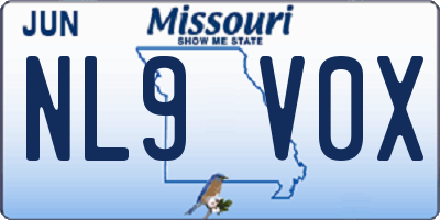 MO license plate NL9V0X