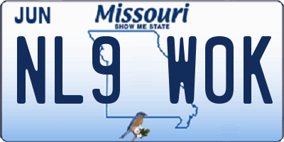 MO license plate NL9W0K