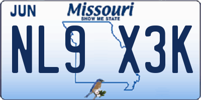 MO license plate NL9X3K