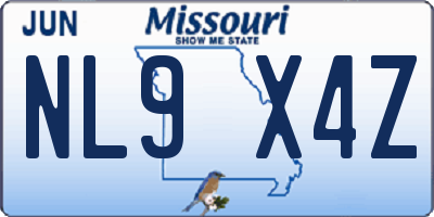 MO license plate NL9X4Z