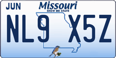 MO license plate NL9X5Z