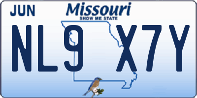 MO license plate NL9X7Y