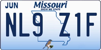 MO license plate NL9Z1F