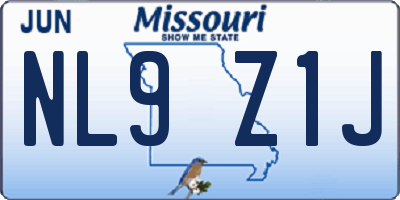 MO license plate NL9Z1J