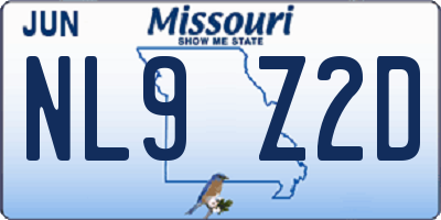MO license plate NL9Z2D