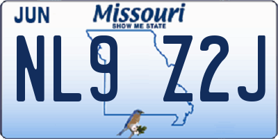 MO license plate NL9Z2J