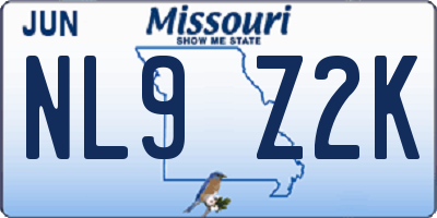 MO license plate NL9Z2K