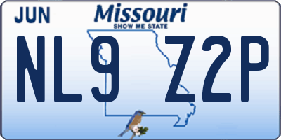 MO license plate NL9Z2P