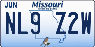 MO license plate NL9Z2W