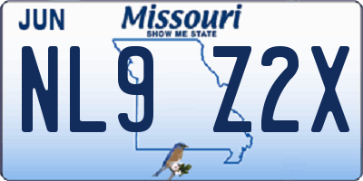 MO license plate NL9Z2X