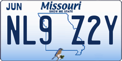 MO license plate NL9Z2Y