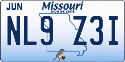 MO license plate NL9Z3I