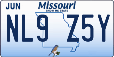 MO license plate NL9Z5Y