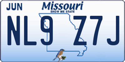 MO license plate NL9Z7J