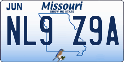MO license plate NL9Z9A