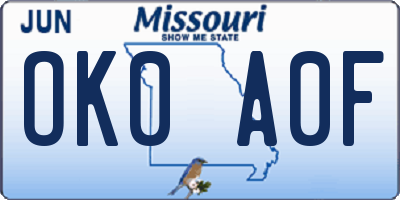 MO license plate OK0A0F