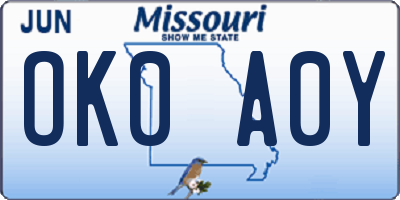 MO license plate OK0A0Y