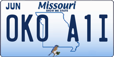 MO license plate OK0A1I