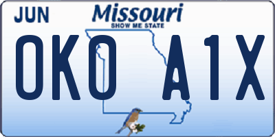 MO license plate OK0A1X