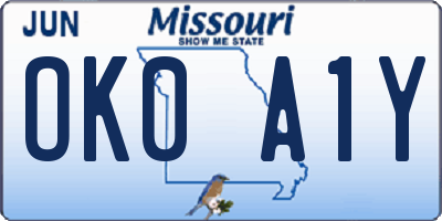 MO license plate OK0A1Y