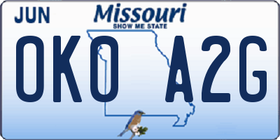 MO license plate OK0A2G