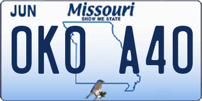 MO license plate OK0A4O
