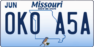 MO license plate OK0A5A