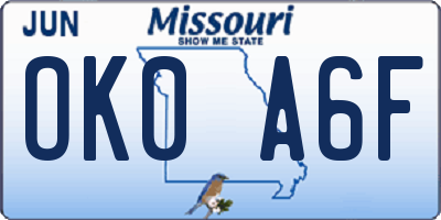 MO license plate OK0A6F