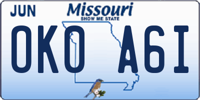 MO license plate OK0A6I