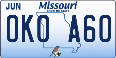 MO license plate OK0A6O
