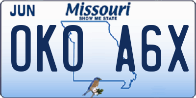MO license plate OK0A6X