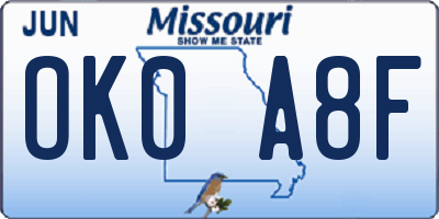 MO license plate OK0A8F