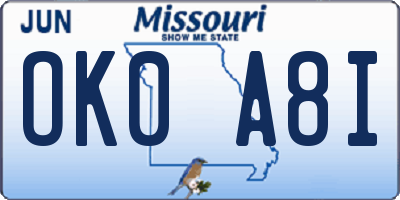 MO license plate OK0A8I