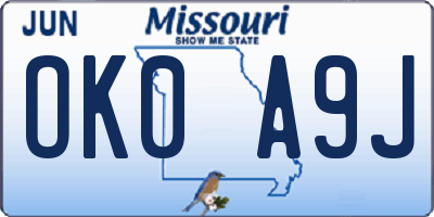 MO license plate OK0A9J