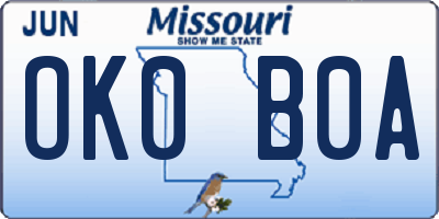 MO license plate OK0B0A