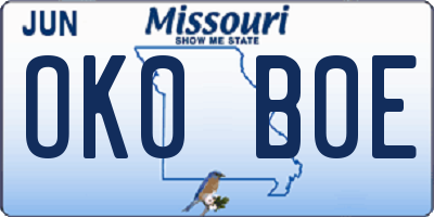 MO license plate OK0B0E