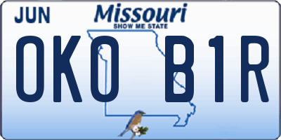 MO license plate OK0B1R