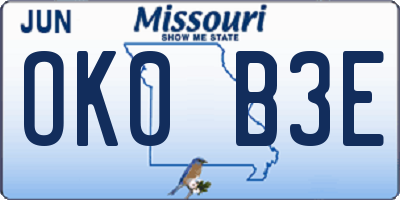 MO license plate OK0B3E