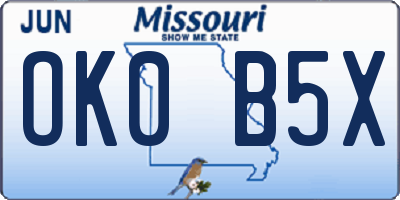 MO license plate OK0B5X