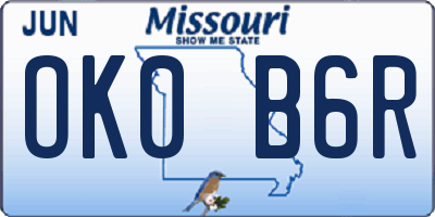 MO license plate OK0B6R
