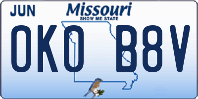 MO license plate OK0B8V