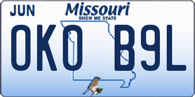 MO license plate OK0B9L
