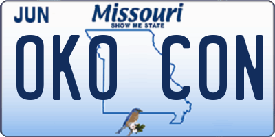 MO license plate OK0C0N