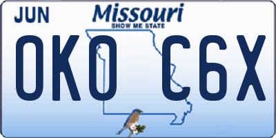 MO license plate OK0C6X